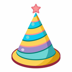 Colorful Striped Party Hat with Star on Transparent Background