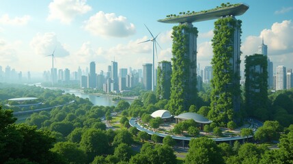 A Futuristic City with Green Architecture and Renewable Energy Sources