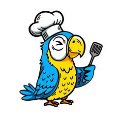 cartoon parrot chef with a spatula wearing a cook hat illustration