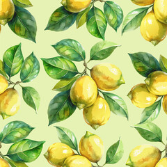 Yellow Watercolor Italian Lemons Hand Painted Vector Seamless Pattern