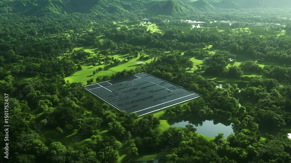 Poster a massive computing facility with a state-of-the-art ventilation system, strategically placed within