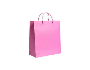 Elegant pink paper shopping bag with rope handles angled view