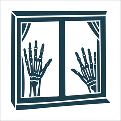 Skeletal Hands Behind Glass Window Illustration Necromancy A skeletal hand pressing against glass from underneath death communio