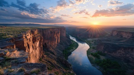 Fototapeta premium Stunning sunset over river canyon nature landscape photography serene wilderness scenic viewpoint