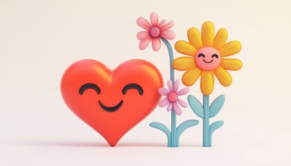 “Retro 60s 70s Groovy Hippie Love Sticker Featuring Comic Happy Heart And Flower Elements In Trendy Retro Style”