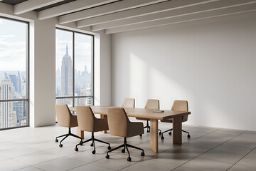 Fototapeta premium Modern conference room with city view and minimalist design