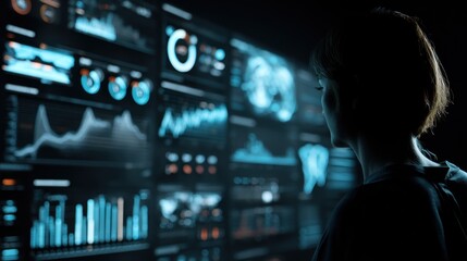 Woman Analyzing Data on Futuristic Screen