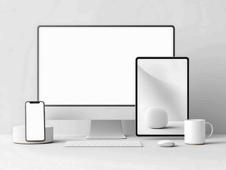 mockup on your phone iMac and iPad white background