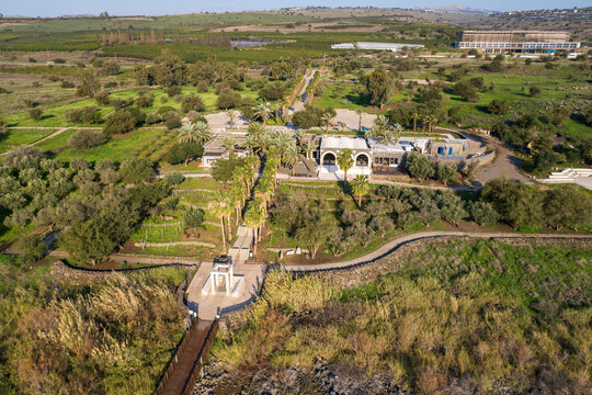 Aerial view of Kfar Nahum National Park, Sea of Galilee, Israel.