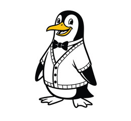Charming Cartoon Penguin in Cardigan and Bow Tie