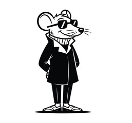 Cartoon Spy Mouse in Trench Coat and Sunglasses