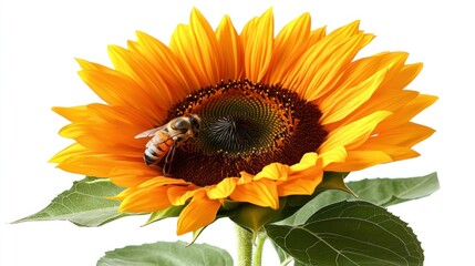 Fototapeta premium Vibrant sunflower with bee