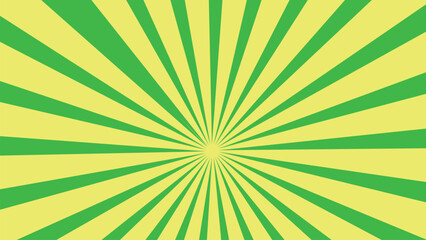 Retro lime green sun rays on halftone bg. Pop art comic cartoon