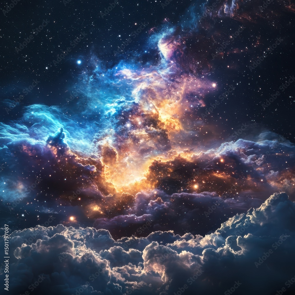 Aufkleber celestial nebula explosion deep space digital art cosmic environment wide-angle view universe concep