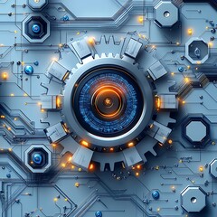 Obraz premium Futuristic technological digital abstract artwork with cogwheel and circuit board components high resolution photo