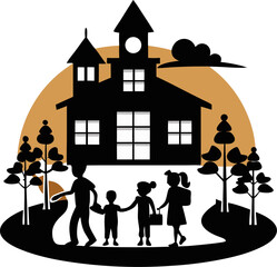 School silhouette vector on a white background