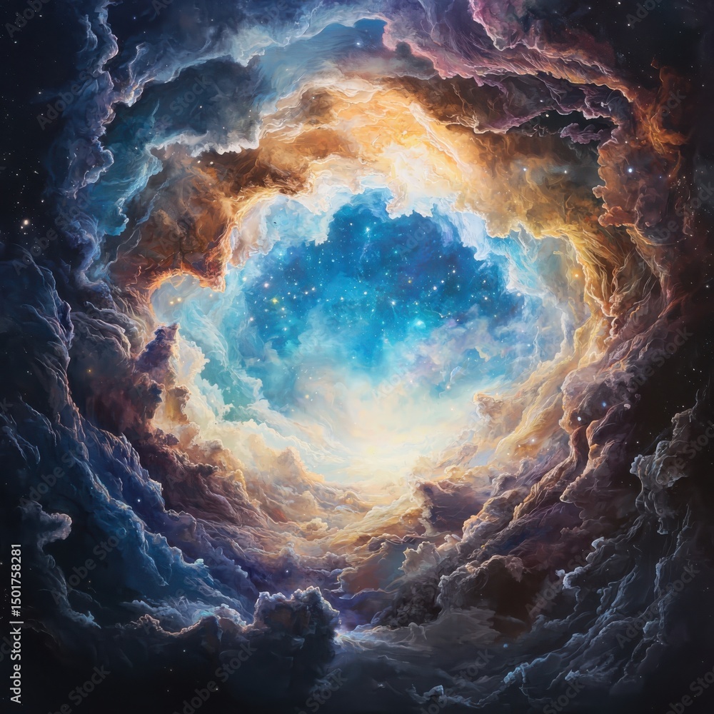 Poster celestial event cosmic nebula outer space digital art surreal environment wide-angle view universe c