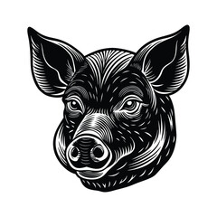 Pig head silhouette on white background, Vector illustration.