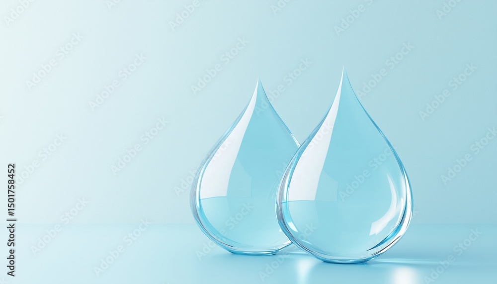 Poster stunning macro image of rain water drops on blue surface with mirror reflection, creating an elegant