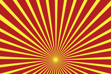Yellow and red banner with Sun rays, yellow comic background. Sunburst background