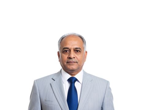 Portrait of a mature man in a pinstripe suit and blue tie