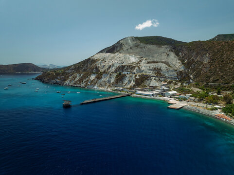 Aerial view of Lipari island, Aeolian Islands archipelagos, Sicily, Italy.