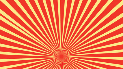 Yellow and red banner with Sun rays, yellow comic background. Sunburst background