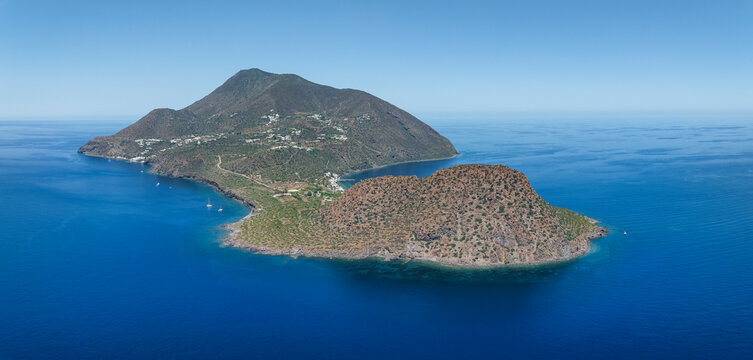 Aerial view of Filicudi Island, Aeolian Islands archipelagos, Sicily, Italy.