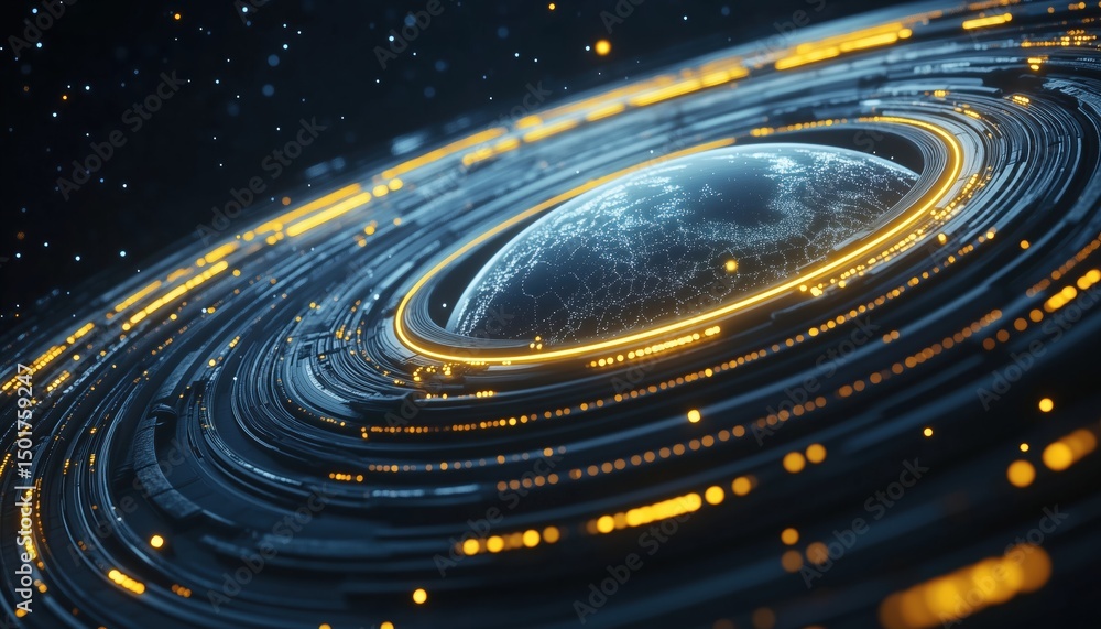 Aufkleber interactive hologram of the future: earth's digital map connecting to cyberspace with hi-tech hud ci