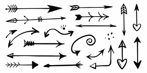 Hand Drawn Arrow Silhouettes Collection on Transparent Background