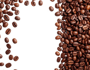 Roasted Coffee Beans Bordering a Transparent Space Rich Aroma and Warm Tones