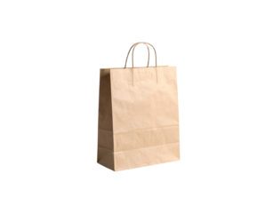 Simple brown paper bag with twisted handles standing upright