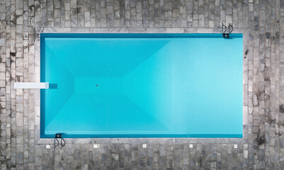 Aerial view of a beautiful swimming pool in Monticello, Lombardy, Italy.
