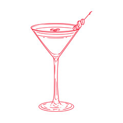Handmade illustration of a glass and a drink. Minimalist drawing of drink glasses.