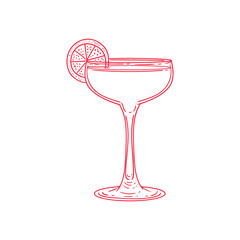 Handmade illustration of a glass and a drink. Minimalist drawing of drink glasses.