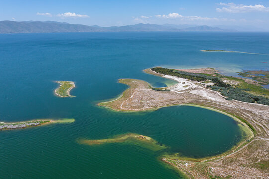 Aerial view of Lake Sevan, an high altitude lake in Norashen, Gegharkunik Province, Armenia.