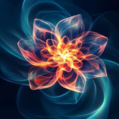 Glowing Abstract Flower with Swirling Blue Aura, Bloom, Energy
