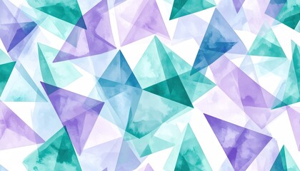 Watercolor triangles in shades of teal, purple, and white create a geometric, abstract background