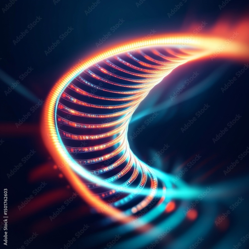 Poster glowing data stream abstract technology tunnel in red and blue, data, future