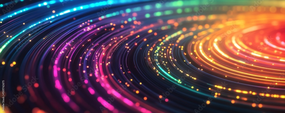 Poster glowing data streams abstract colorful light trails, tech , data