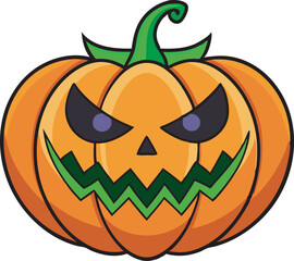 Isolated on white, a carved orange pumpkin jack-o-lantern with a scary smile symbolizes the spooky halloween holiday in autumn