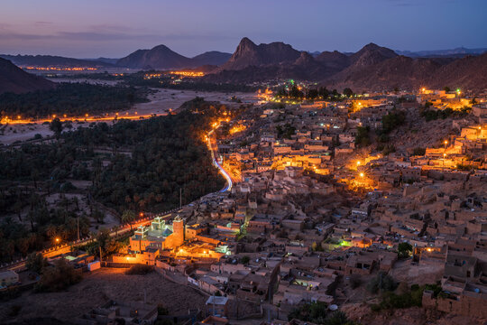 Aerial View of Djanet, an oasis city, and capital of Djanet District as well as of Djanet Province, southeast Algeria.