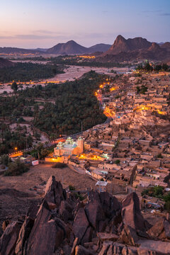 Fototapeta Aerial View of Djanet, an oasis city, and capital of Djanet District as well as of Djanet Province, southeast Algeria.
