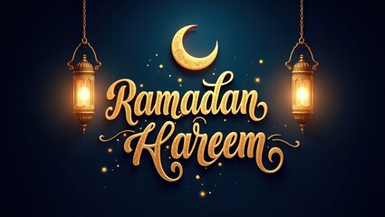 Golden Crescent and Lanterns Shine Brightly &ndash; Ramadan Kareem Wishes