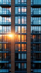 Sunset reflection on modern apartment building urban landscape architectural photography city environment aerial view contemporary design