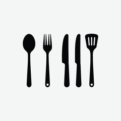 Minimalist Utensils Vector Silhouette – Flat Black 2D Kitchen Illustration on White Background