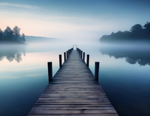 Naklejka premium Ruhiger Steg am See im Morgennebel