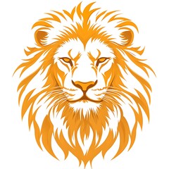 Majestic lion head graphic illustration with golden shades against a clean white background design