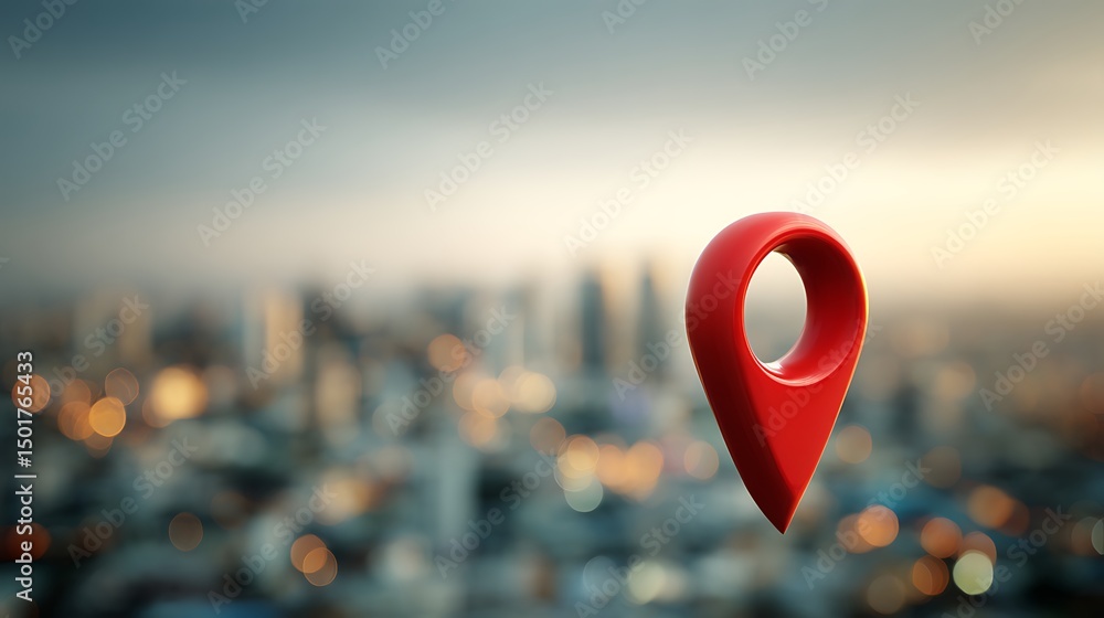 Aufkleber red location marker on map over city background
