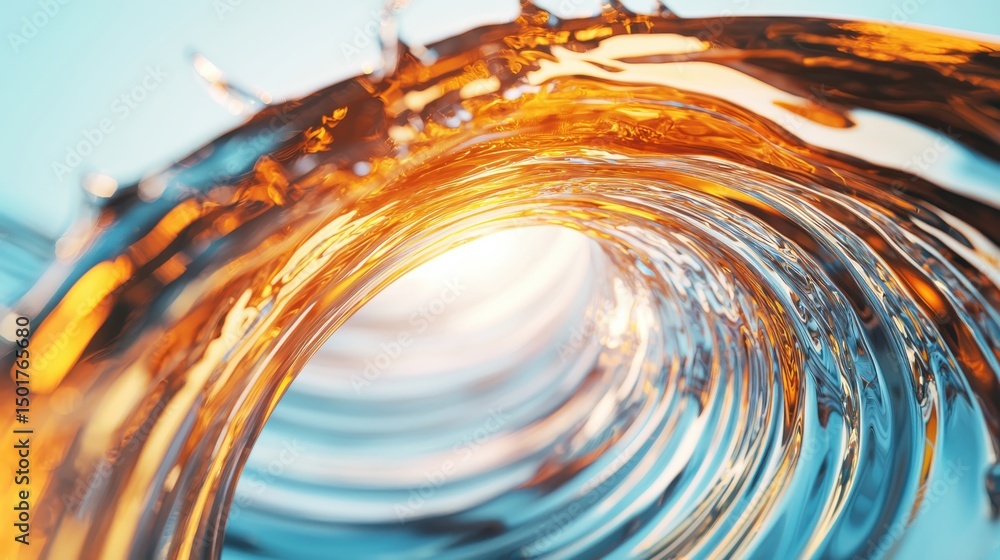 Poster water flowing in a spiral natural setting abstract image bright environment close-up view fluid dyna